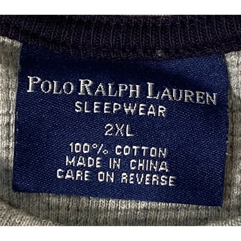 Polo Ralph Lauren Mens 2XL Gray Waffle Knit Thermal‎ Long Sleeve Sleepwear Shirt